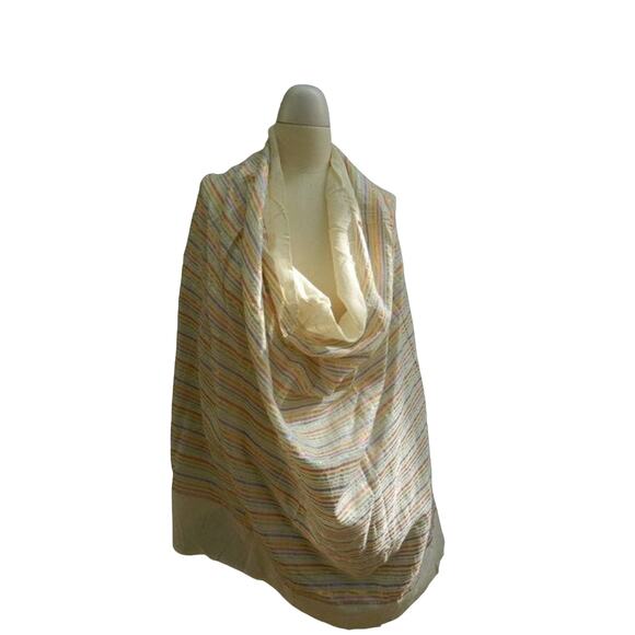 Vintage Extra Large Rectangular Cream and Metallic Striped Scarf - Picture 4 of 5
